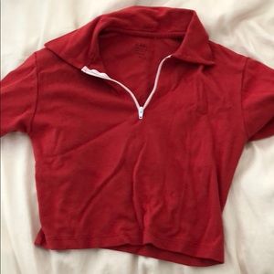 Brandy Melville red cropped zip up tee